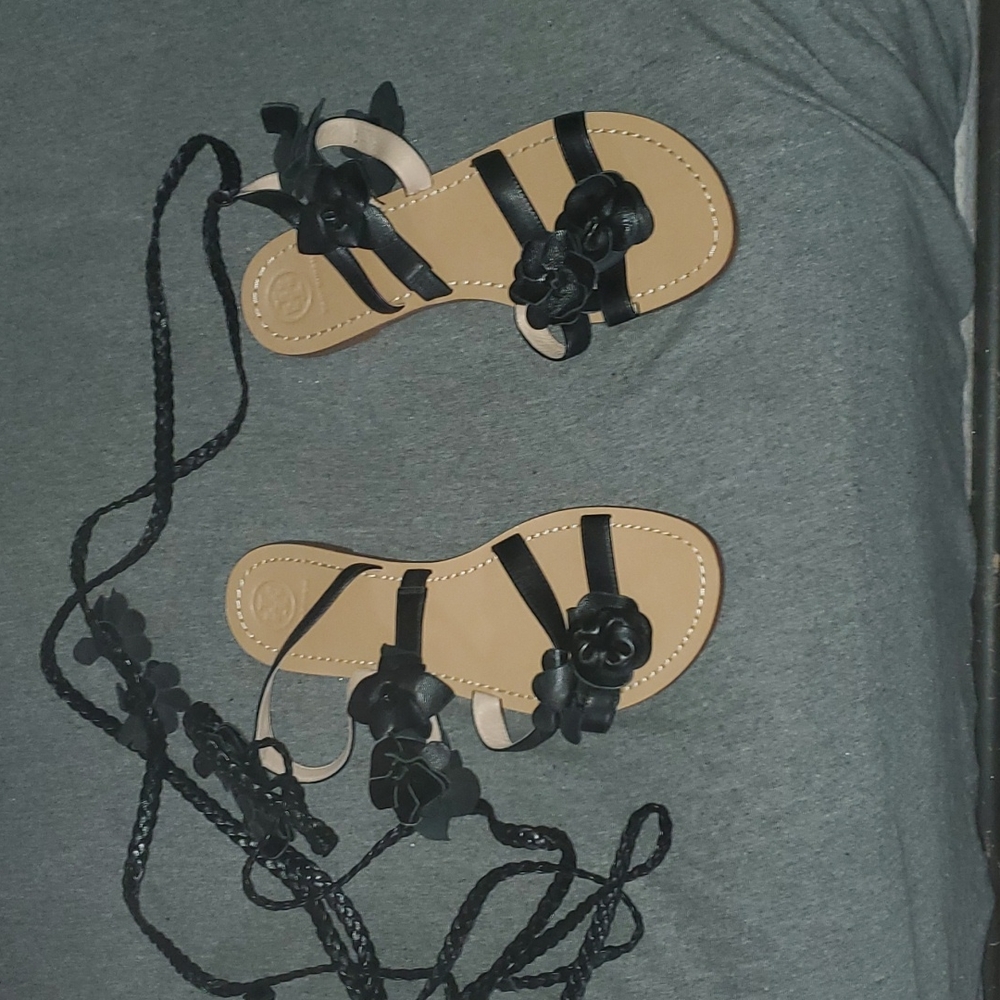 Tory Burch lace up floral gladiator sandals